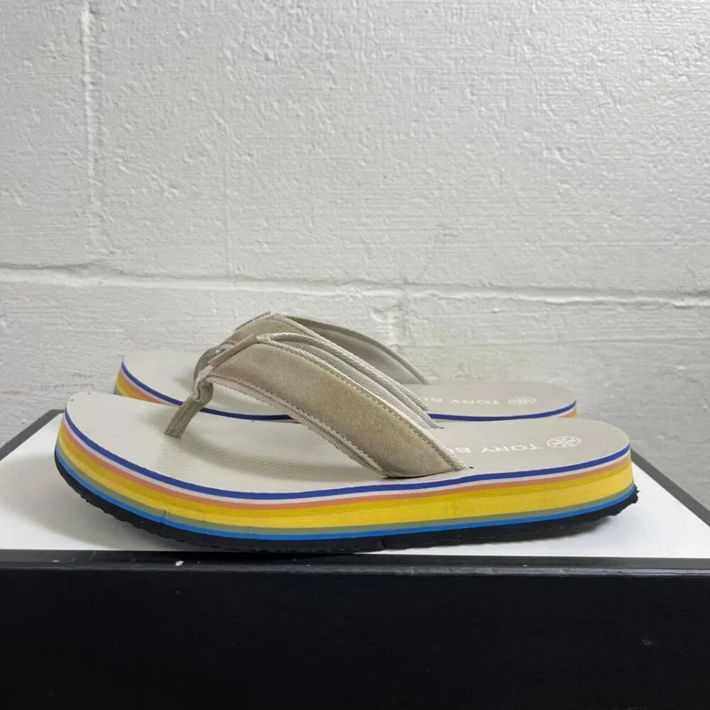 Tory Burch 70s Platform Calcare Sterling Grey Flip‎ Flop Slip On Women's 9 M